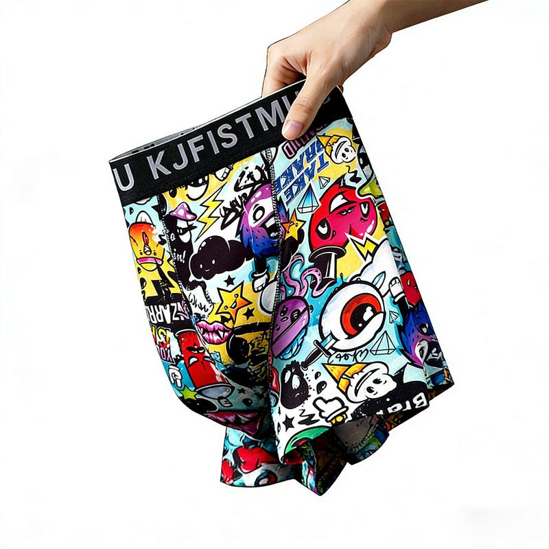 KJFISTMU 12-piece men's boxer briefs, solid color and simple design, graffiti print, extended length, made of elastic spandex fabric, suitable for young men for casual wear, sports, and gym use, moisture-wicking, breathable, cool and comfortable.