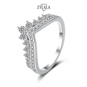 [350] Luxioury Ring Band V- Shape Wedding Promise Ring S925 Sterling Silver with 5A Zircon Engagement Wedding Jewelry For Bride Noble Chrismas Gift