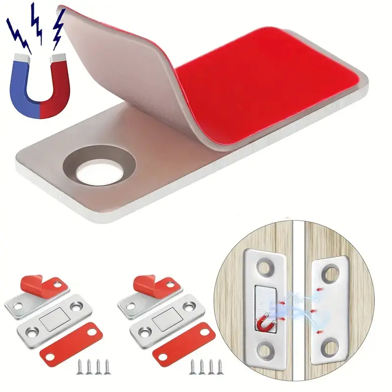 Ultra-Thin Metal Magnetic Interlockers, 10-Piece Set, Easy-To-Use Secure Durable Adhesive Cabinet Latches for Drawers, Kitchens & Wardrobes Screws Home Hardware