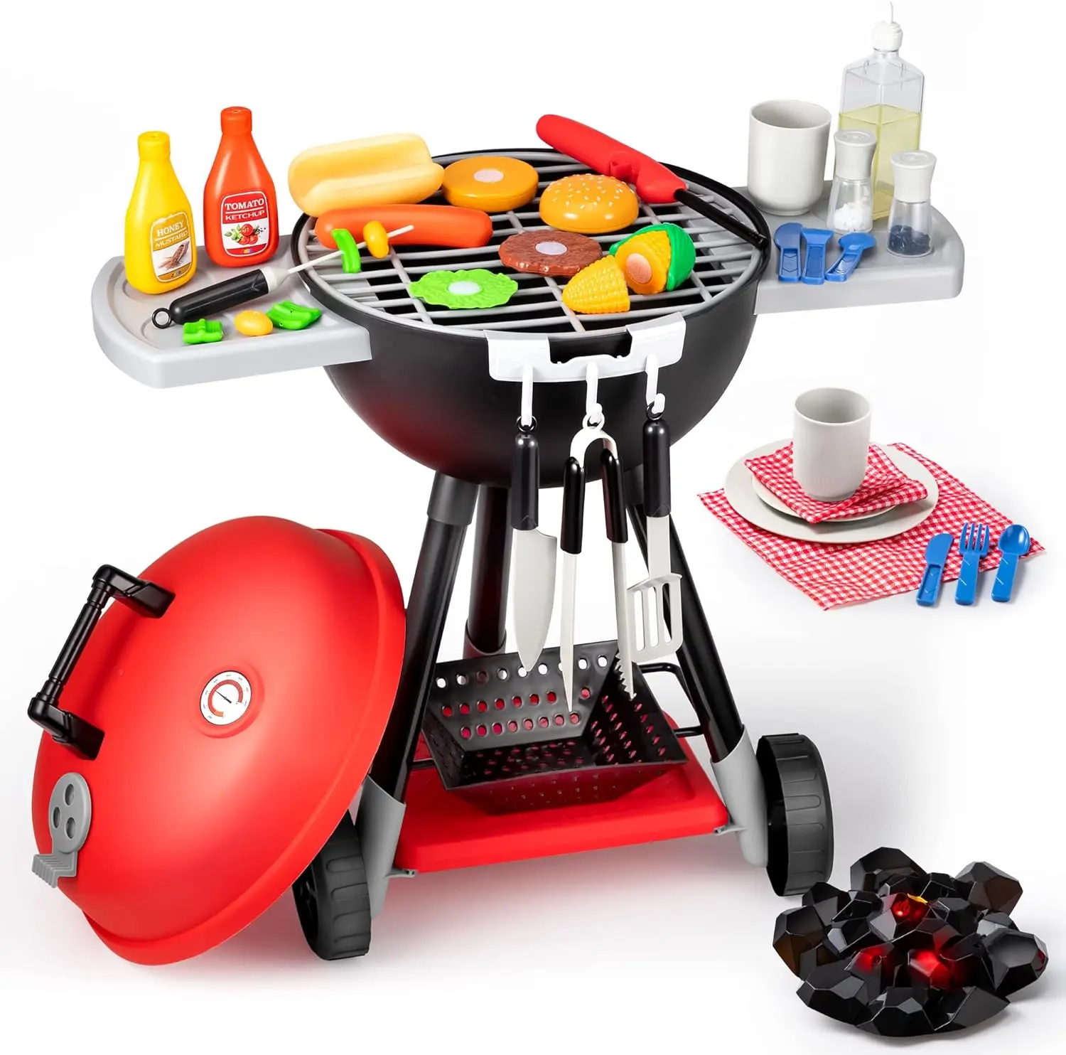 34Pcs Portable Grill Cooking Toy Set BBQ Grill Set For Christmas New Year Gift Kids Outdoor Play toys boys Christmas & Portable Grill Toy Set