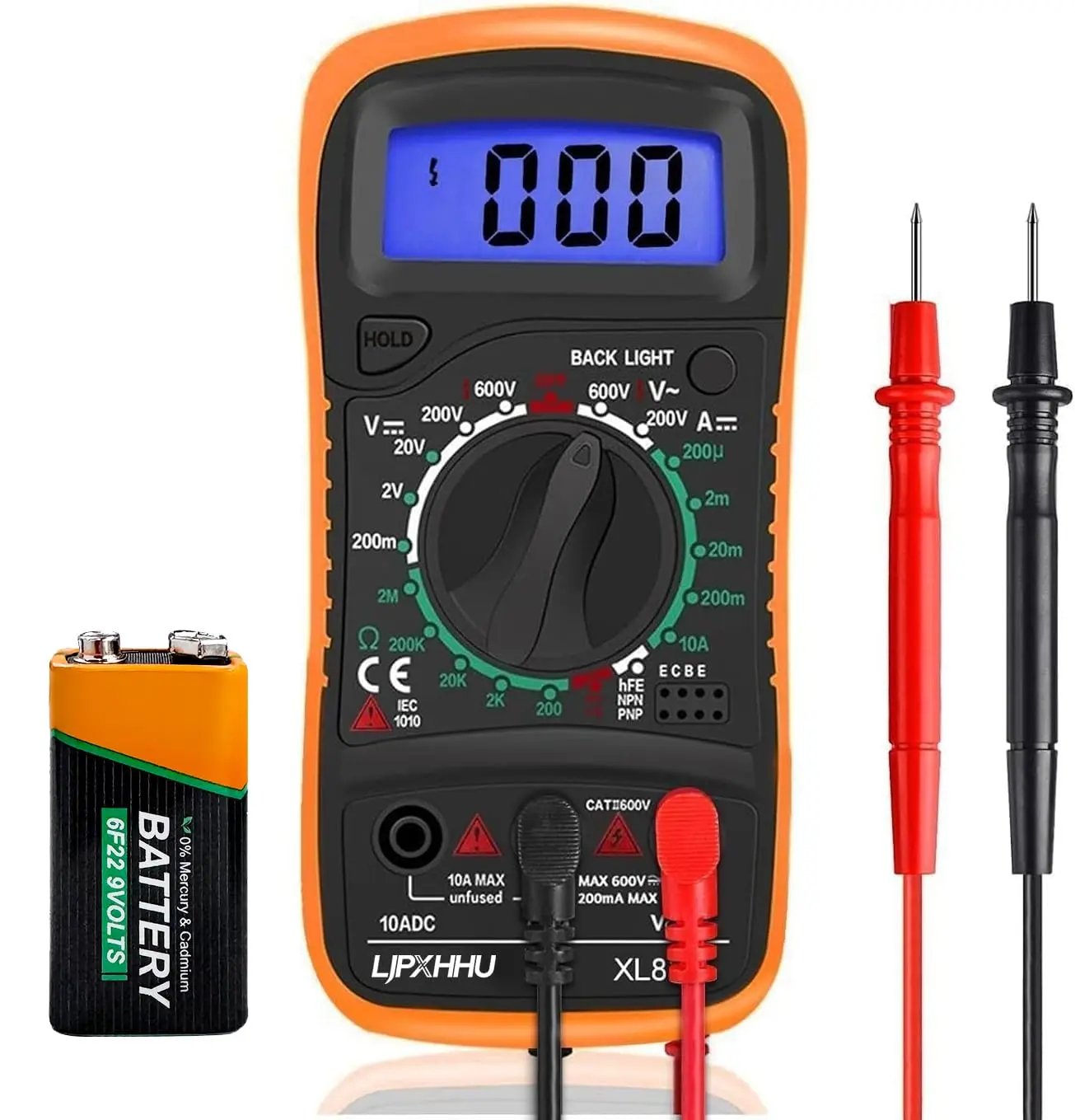 Digital Multimeter Voltmeter, AC DC Volt OHM Amp Current Meter, Multifunction Battery Tester with Backlight Test Wire, Voltage Tester with LCD Display, Automotive Circuit Tester for Car, Home, Industry, Labs, Car Repair