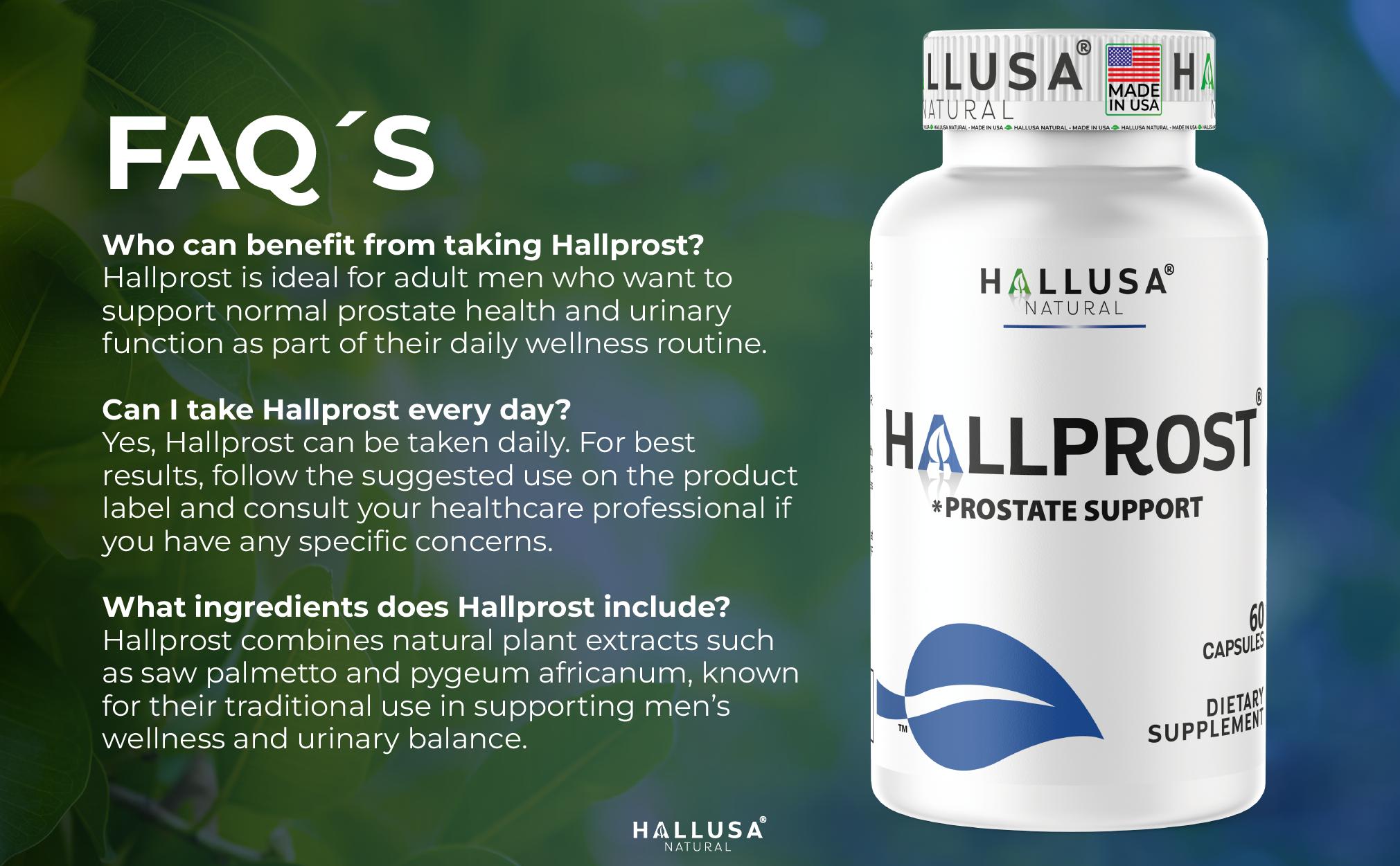HALLUSA NATURAL Hallprost Prostate Dietary Supplements 60 Capsules with Saw Palmetto Pygeum Africanum Pumpkin Seed Zinc Vitamin E for Nocturia Relief & Men's Health - Fitness
