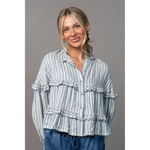 Desert Dream Top - Chambray and Ivory Stripe Boho Style