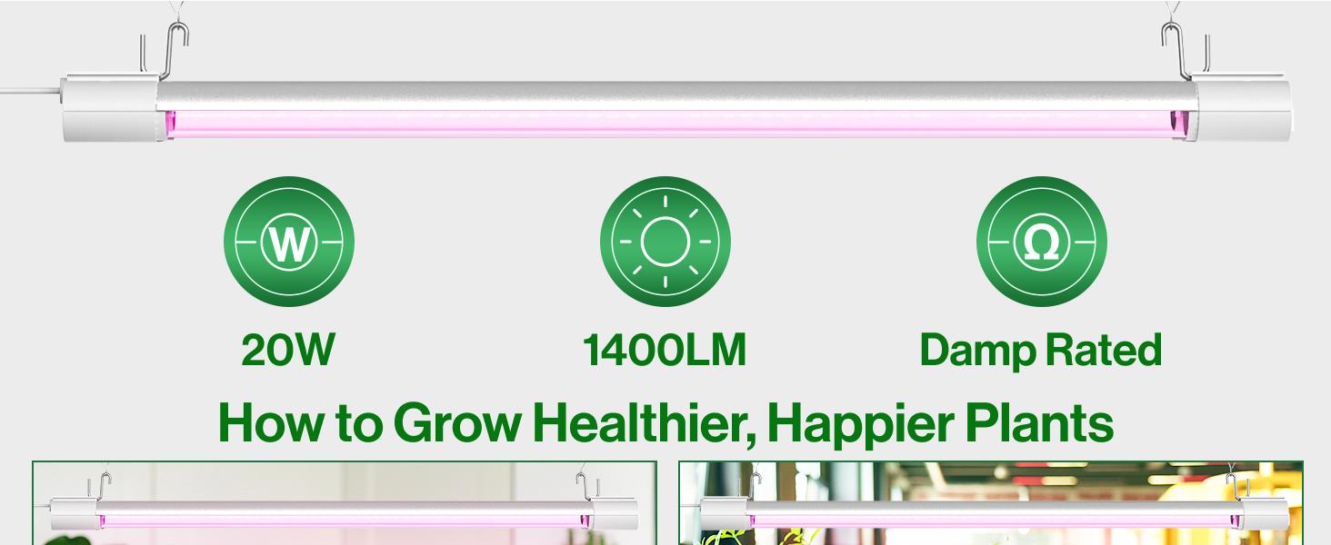 Sunco LED Grow Light 2ft, 20W Full Spectrum, Linkable, Ideal for Growing Plants