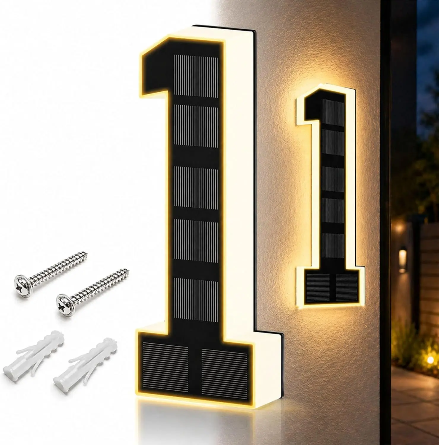 6.7-Inch Solar LED Lighted House Numbers, Waterproof Modern Illuminated Address Signs with Wall Mount, 0/7/2 Digits Included, for Home Courtyard Outdoors, Zero