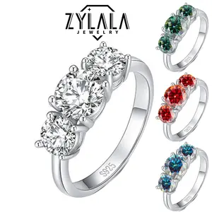 [171] Luxurious 2ct/4ct Synthetic Moissanite Ring 3-Stone Design 925 Sterling Silver Engagement Anniversary Wedding Jewelry Party Decor
