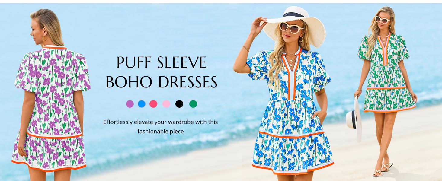 Cicy Bell Womens V Neck Floral Mini Dress Short Puff Sleeve Patchwork Summer Casual Boho Dresses Soft Fabric & Comfortable Fit Cicy Bell Womens V Neck Floral Mini Dress Short Puff Sleeve Patchwork Summer Casual Boho Dresses Soft Fabric & Comfortable Fit