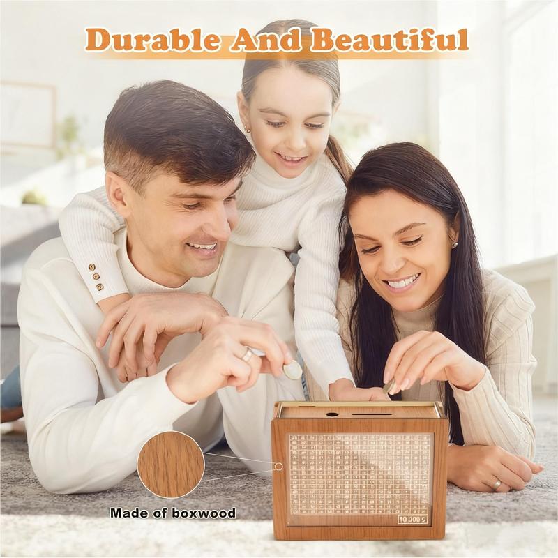 Wooden Cash Money Saving Box,Piggy Bank for Kids & Adults,10000 Savings Challenge Box,Coin Bank Toys Gift for 3-12 Year Old Boys & Girls (10000 Dollar)