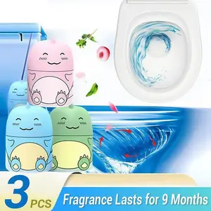 3PCS Cute Dinosaur Toilet Tank Cleaner Bottles, Automatic Toilet Bowl Freshener with Ocean, Jasmine & Peach Scent, Long-Lasting Bathroom Cleaner