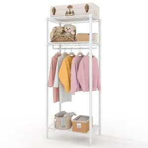 Garvee Freestanding Clothes Rack with Adjustable Shelves, 70.5" H Compact Heavy-Duty Dress Up Rack Small Closet System, for Dorm Corner Bedroom Cloakroom Apartment, 684LBS Weight Capacity, White