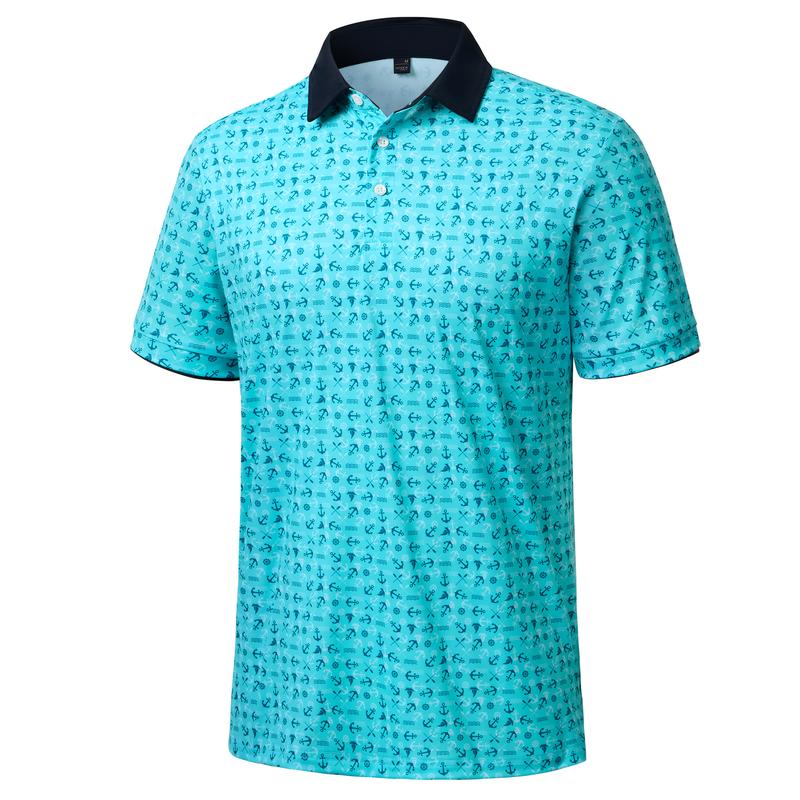 Alimens&Gentle Men's Printed Collar Short Sleeve All Over Print Polo Shirt, Moisture-Wicking, Lightweight, Stretchy, Regular Fit, Versatile for Daily or Business Casual