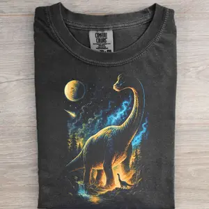 Vintage Brontosaurus Jurassic Dinosaur Graphic T-Shirt, Jurassic Fan Tee, Comfort Colors Shirt, Vintage Moon Dino Top,Retro Prehistoric Tee