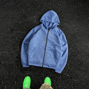 Men’s casual hooded cardigan with an all-over star design, suitable for sports and leisure wear; street-style pullover fashion that’s versatile.