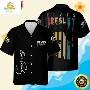Elvis Presley Hawaiian Shirt Black Aloha Gift for Rock Fans