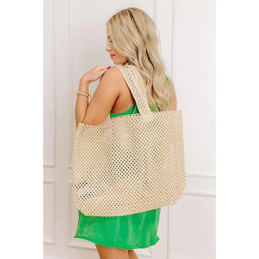 Beachy Vibes Raffia Crochet Tote in Natural