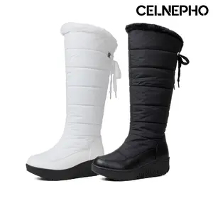 CELNEPHO Womens Winter Knee High Boots Round Toe Combat Platform Heel Snow Boots Warm Fluffy Faux Fur Lining Easy Pull on for Skating Travel Outdoor Events
