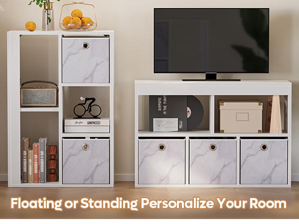 Pinmoco 5-Cube Reversible Open LED Storage Organizer with Three Marbled Fabric Drawers