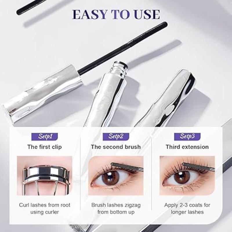 Waterproof, quick-drying, curling mascara, upgraded 3D curling metal wand mascara in black, with an iron wand that does not flake or clump