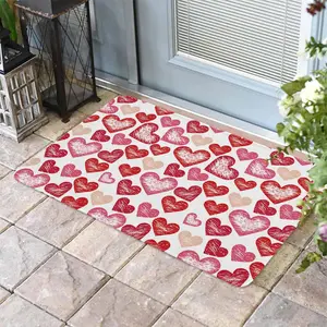 Valentine's Day Door Mat Pink Red Love Heart Doormat Romantic Welcome Mat Non Slip Rubber Entryway Front Rug Floor Mat for Indoor Outdoor Kitchen Holiday Home Decor Gifts 18x30 Inch