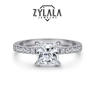 [208] 1/2/3 Synthetic Moissanite Ring Princess Cutting Luxioury Design 925 Sterling Silver Promise Ring Engagement Wedding Gift