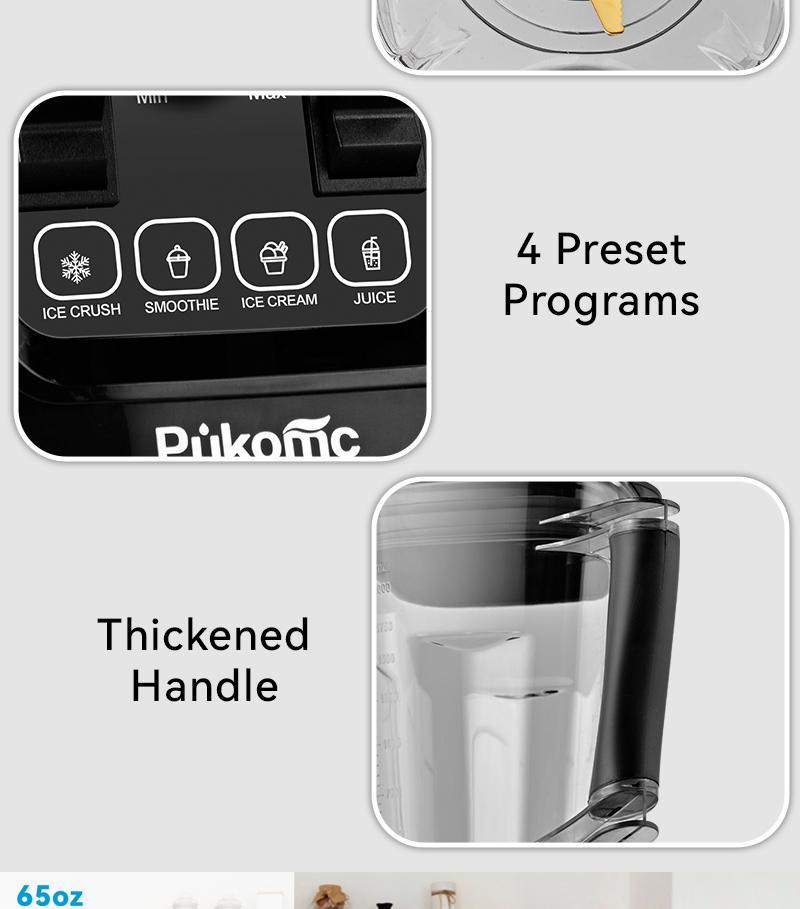 Pukomc 1200W High-Speed Blender - 65oz Jug for Ice Crushing, Smoothies & Fresh Juices - 9 Variable Speeds with Pulse Mode