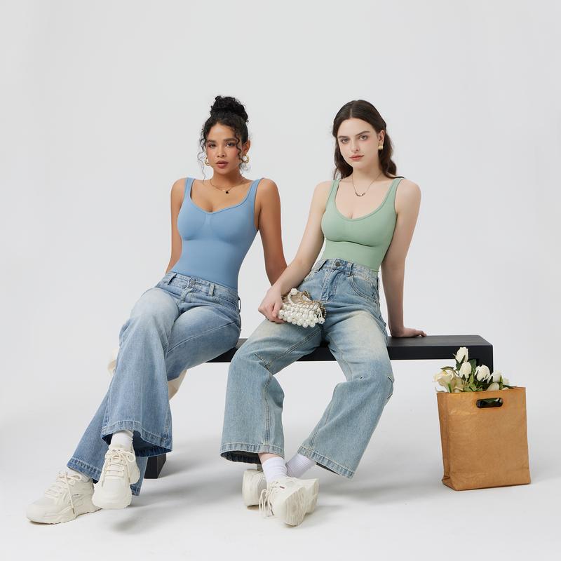 OQQfitness Bodysuit for Women Comfortable Ribbed Seamless Sleeveless Sexy Tank Top