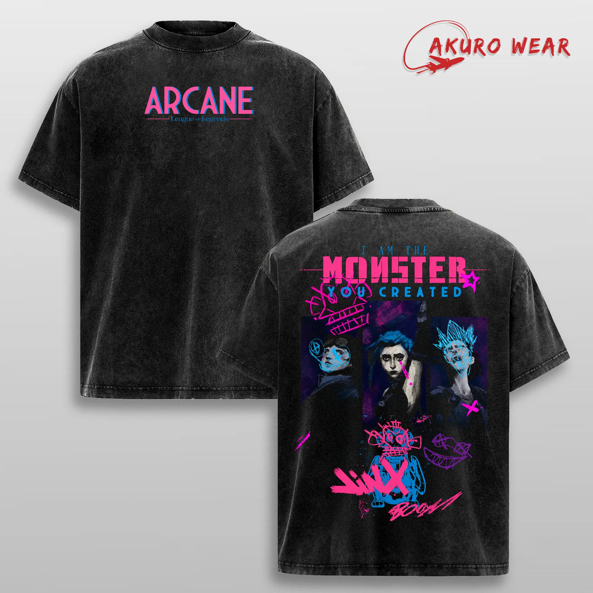 Jinx Arcane Season 2 Graphic Tee Powder League of Legends Washed Oversized Streetwear Shirt