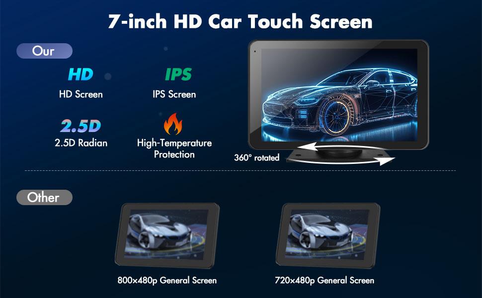 【HiEHA】2026 Newest Portable Carplay Screen for Car, 7 Inch IPS Touchscreen Car Stereo Support Wireless Carplay & Android Auto, Mirror Link, GPS Navigation, Bluetooth 5.2, Backup Camera, AUX,FM Transmitter