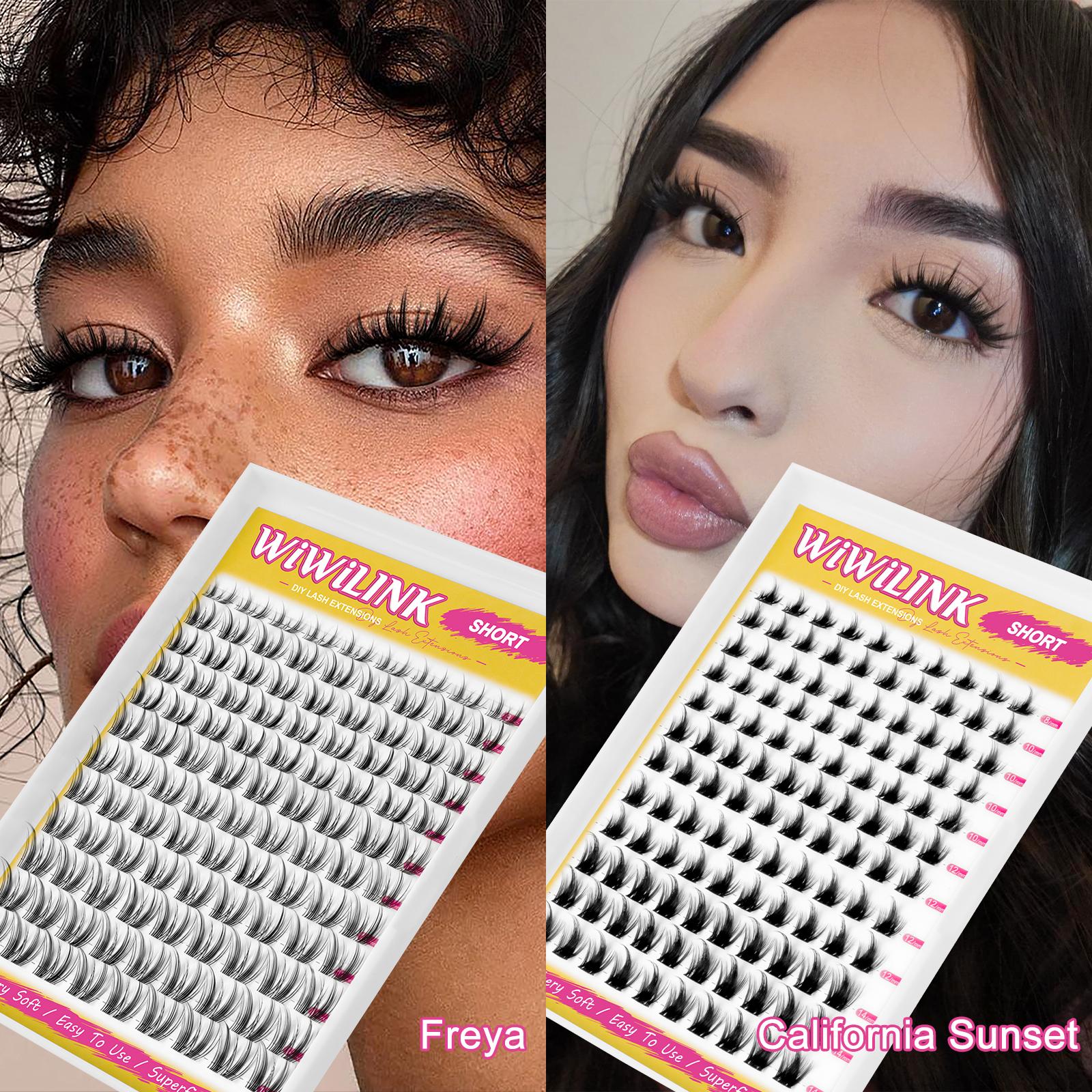 WiWiLink Short Manga Lashes, California Sunset Short, Freya Short | Cluster C/D Curl  Extension Kit | 8-14mm Lash Clusters with Bond, Seal, Remover - Ultra-Thin Transparent Bands |  Magic Anime False Eyelash Extension Kit dealsforyoudays