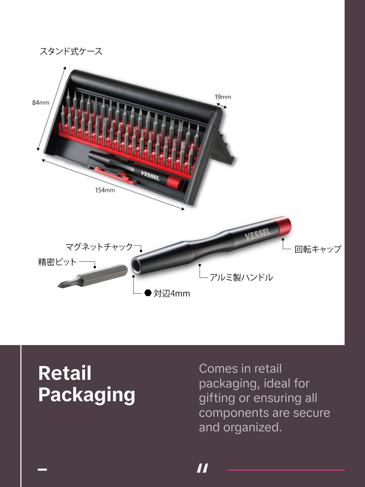 Vessel Tools 9836 Precision Screwdriver & Interchangeable Bit Set, 36 Pc.