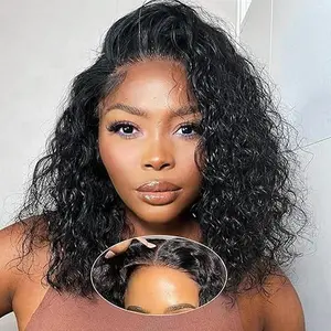 Curly Bob Wig Human Hair 13x4 Hd Lace  Human Hair Curly Wave Wigs Pre Plucked Glueless Wig Short Curly Wet And Wavy Human Hair Bob Wigs For Black Women 180 Density Natural Color 14 Inch summerwins