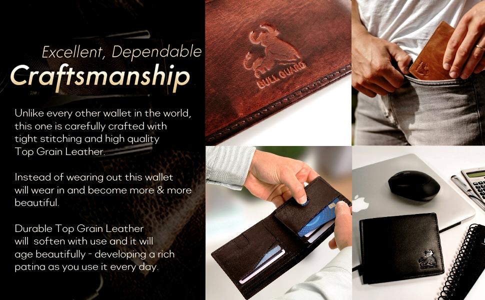 BULL GUARD Mens RFID Blocking Bifold Wallet Soft Genuine Leather Brown Western | Secure and Durable Extra Capacity Billfold-11 Credit Cards Flip Up ID
