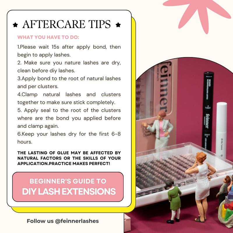 Feinner Classic DIY Lash Extension Kit Natural Look Waterproof with Bond Seal Remover Soft D Curl 8-16mm 8-12mm Mix for Beginners Friendly Salon Quality at Home Must-Have Cluster