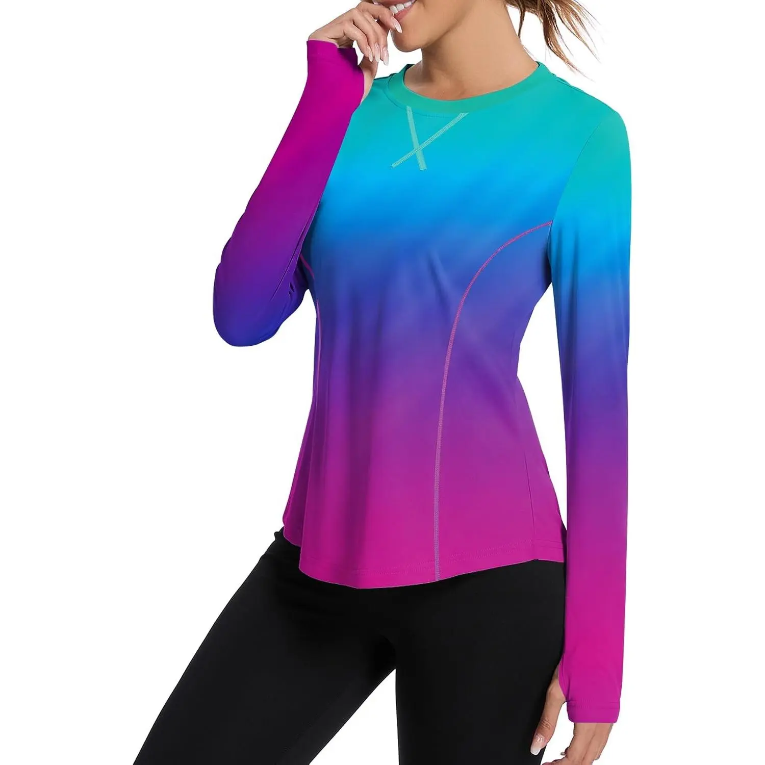 Women UPF 80+ UV Shirts Long Sleeve with Thumb Holes Workout Sun Shirt Quick Dry Athletic Hiking Running Tops