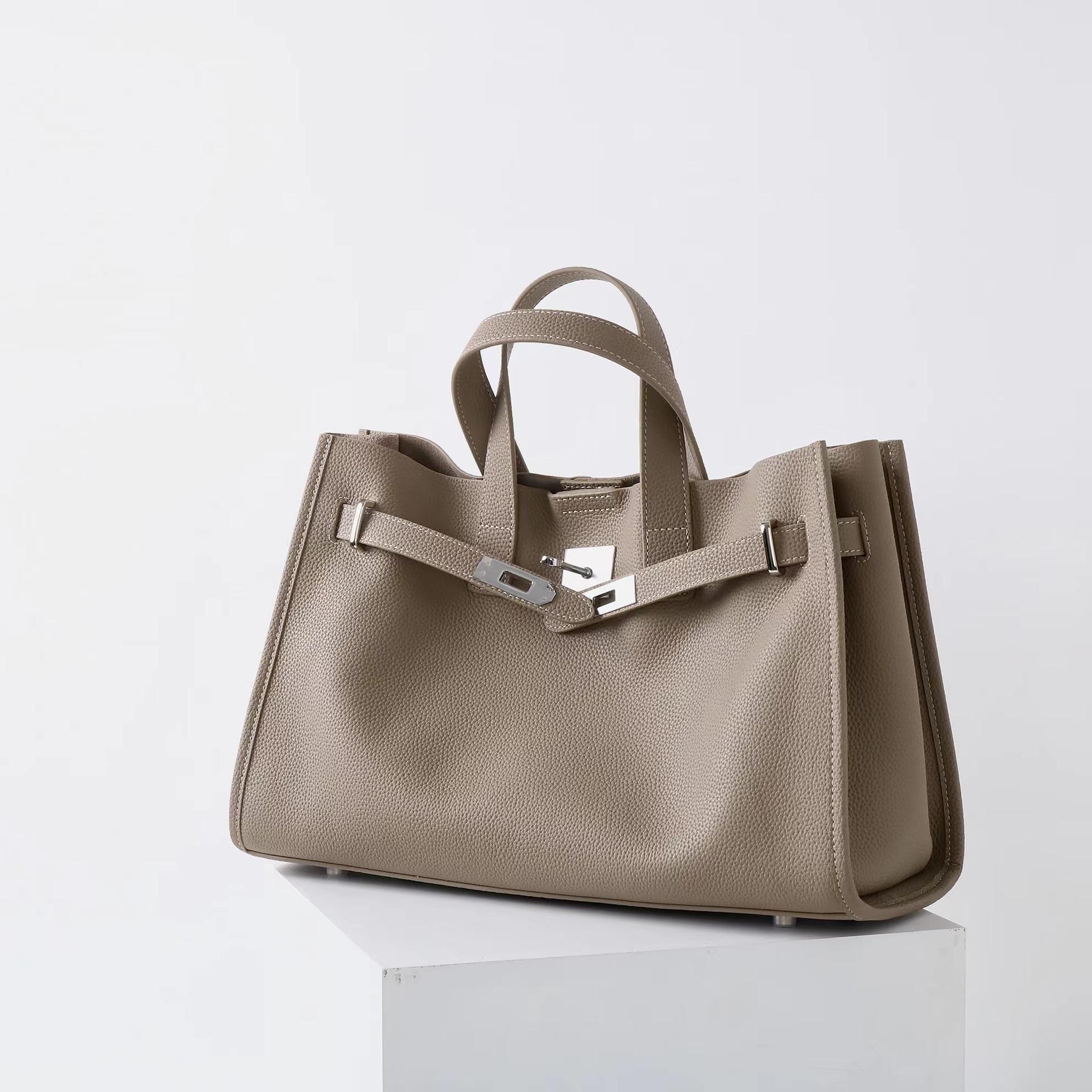 Urban Luxe Genuine Leather Power Tote with Silver-Tone Hardware Women's Shoulder Bag Elegant Durable Everyday Use Spacious Handbag Casual Trendy Purse, Everyday Bag,summervibes