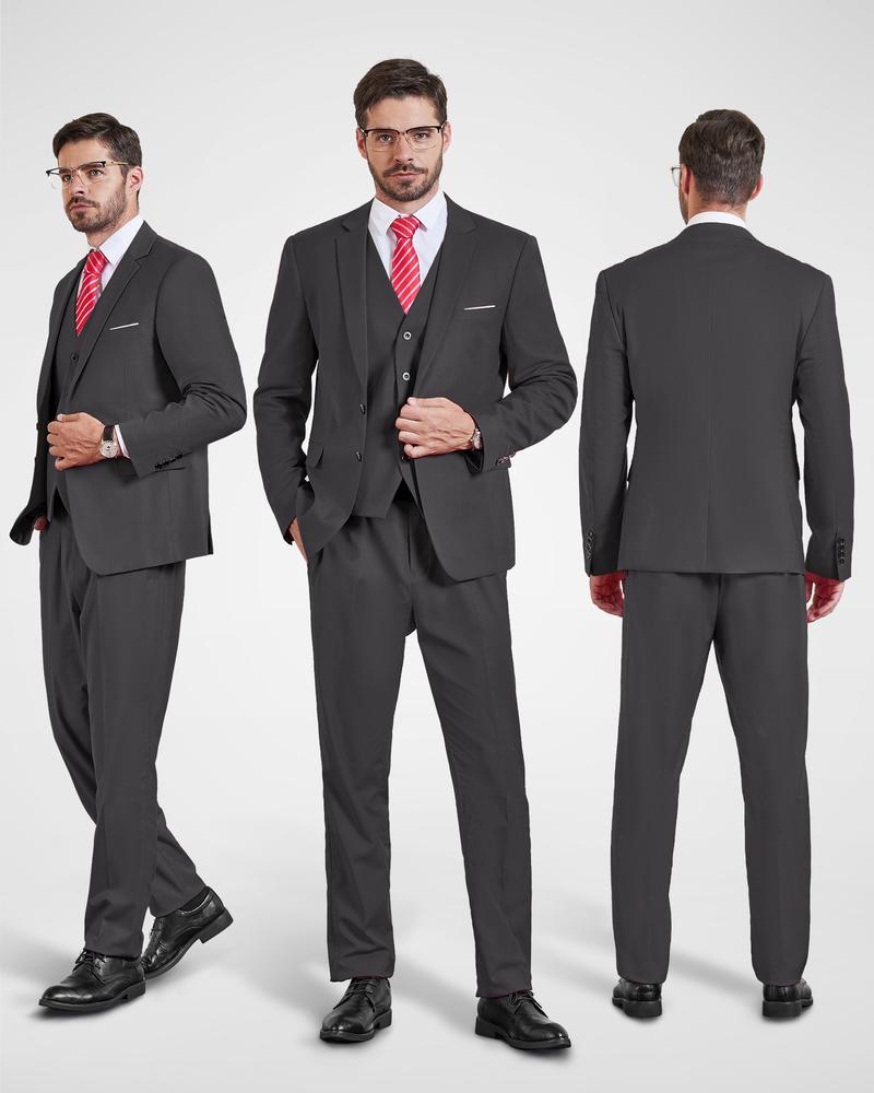 YND Men's Slim Fit 3-Piece Suit, 2-Button Jacket Pants Set, Random Tie, Formal Business Prom Casual Set, Suitable for Various Business and Casual Occasions, Suitable for Weddings，business casual outfits, prom outfits men, office work clothes
