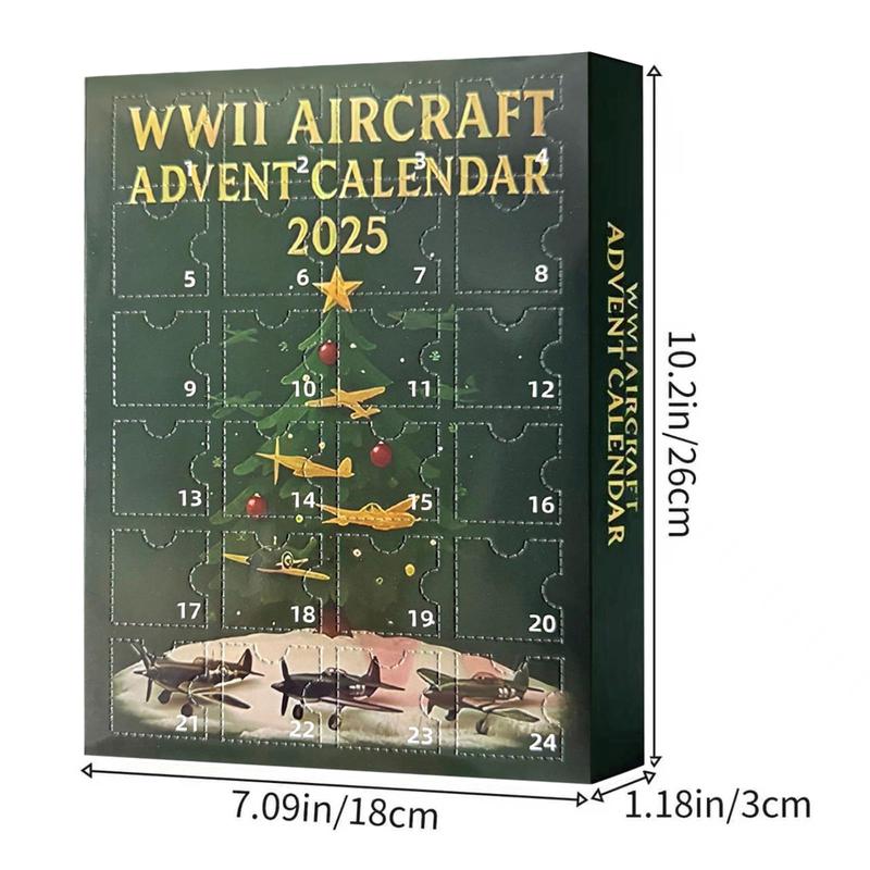 24 Days Christmas Advent Countdown Calendar with Mini Warbirds 3D Acrylic Airplane Display Gift for Adults History and Aviation Enthusiasts