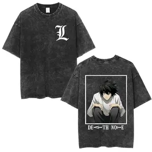 Washed Vintage Anime Death Note Ryuk Double Sided Print T Shirts Men Women Fashion Cartoon Street Oversized Crewneck T-shirts4