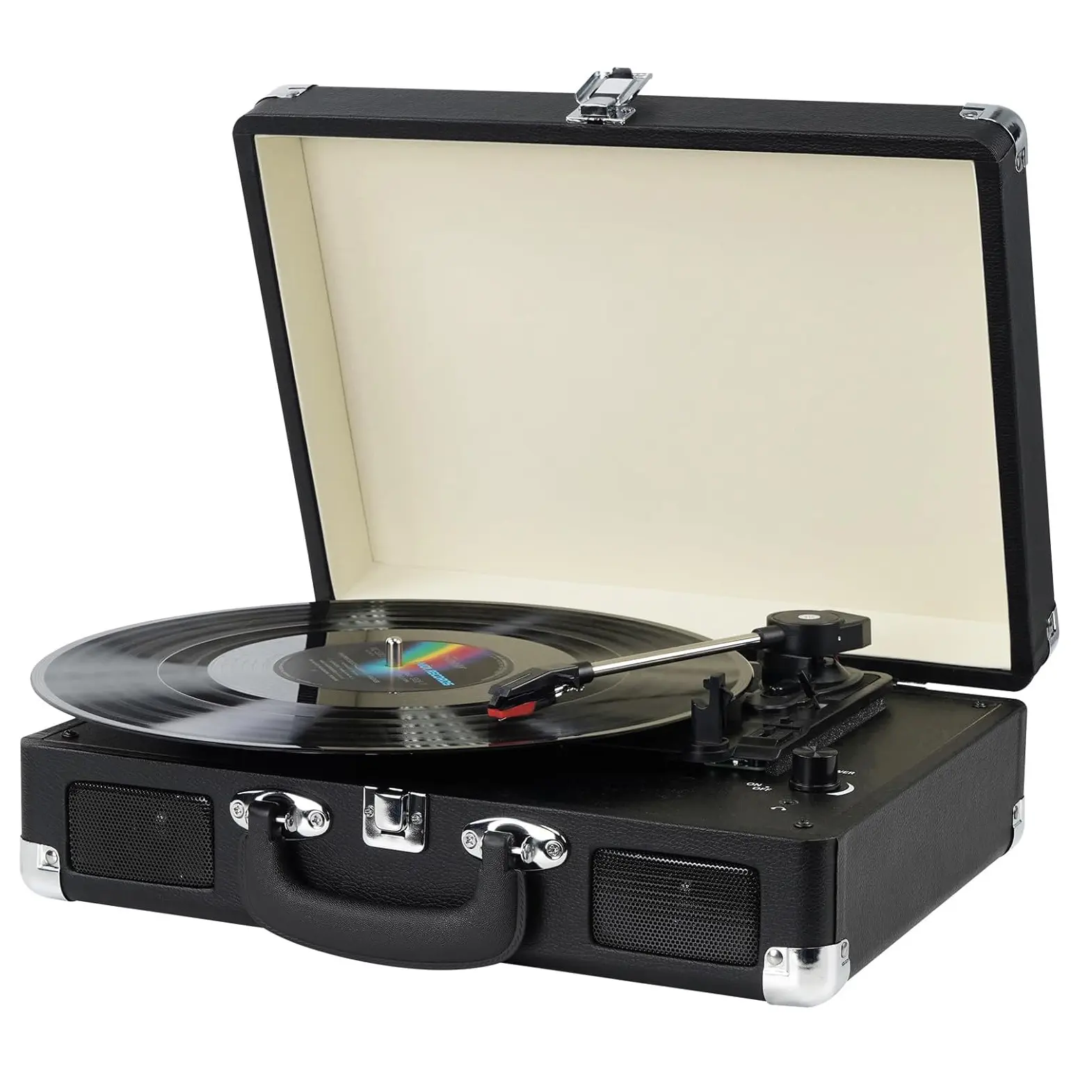 Vinyl Record Player, 3 Speeds Belt Driven Suitcase Portable Turntable for Vinyl Records with Built-in Speakers/RCA Output/Aux in/Headphone Jack/ 45 Adapter Valentine’s day gift