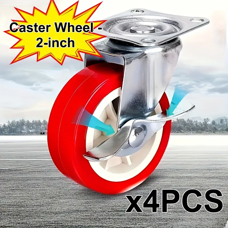 4-Pcs Heavy-Duty 2-Inch Swivel Casters with Brakes, Durable Metal & PVC, 360-Degree Silent Wheels, Ideal for Furniture, Carts, Storage Bins, Furniture Moving Wheels