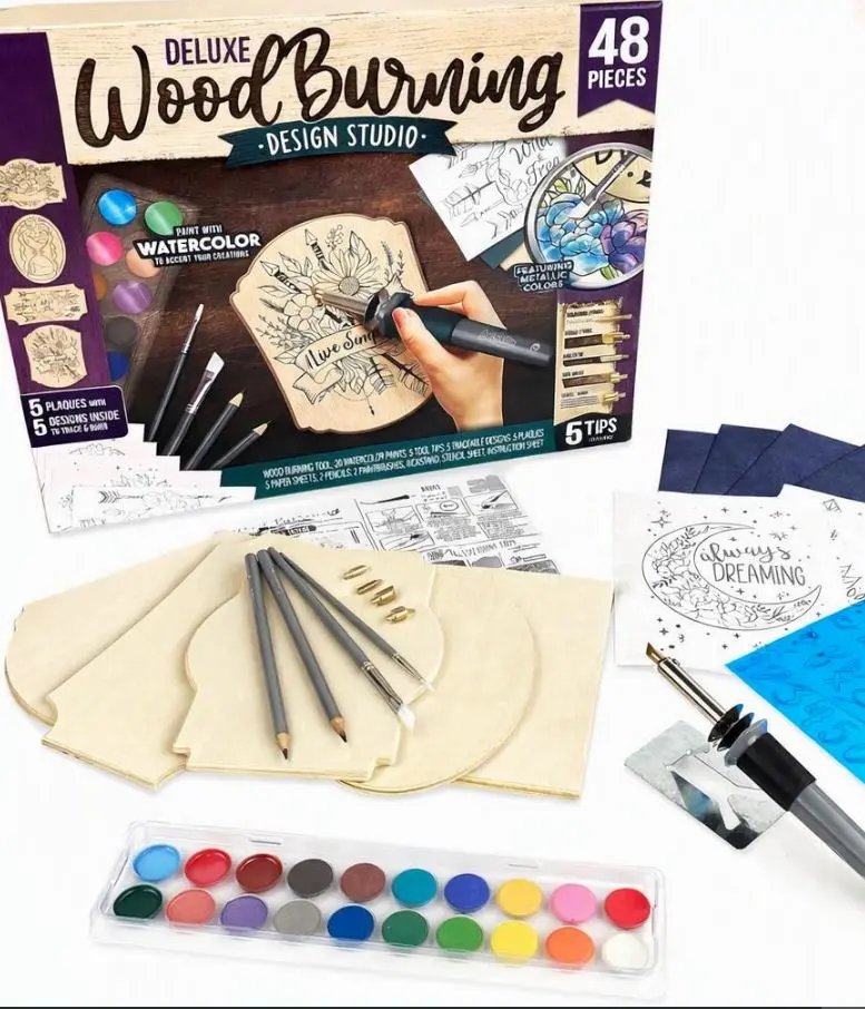 48PCS Unisex Wood Burning Kit for Age 8+, Beginner Pyrography Pen Set with Stencils & Wooden Pieces, DIY Wood Engraving Tools, Craft Supplies Gift