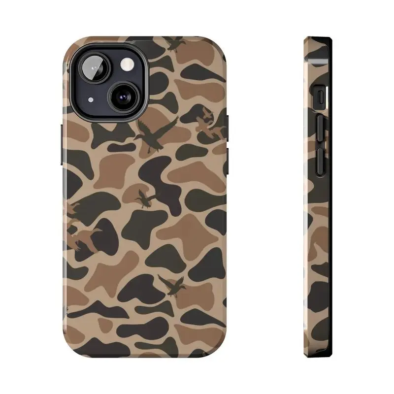 Vintage Waterfowl Camouflage Double-Layer Shockproof Smartphone Case with Screen Protector - Customized, Precise Cut Cellphone Casing for Hunting, Compatible with iPhone 17,16,15,14,13,12,11 Pro Max,X,XR,XS Max,8,7 Plus & Samsung Galaxy S25,S24 Ultra
