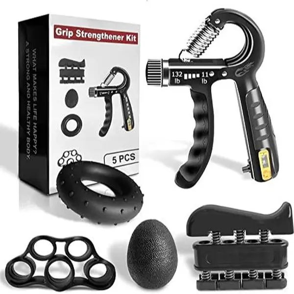 Grip Strength Trainer Kit (5 Pack) Adjustable Resistance Hand Gripper,Finger Exerciser,Hand Extension Exerciser,Stress Relief Ball and Forearm Workout Ring for Muscle Building Injury Recover grip trainer