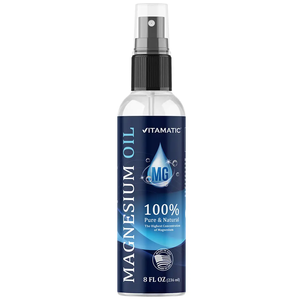 Vitamatic Pure Magnesium Oil Spray (8 OZ) - USP Grade Purity, No Unhealthy Trace Minerals, Fast Absorption, Lightweight Magnesium Oil for Adults, Permian Seabed Sourced, Relaxation Support, Magnesium Oils