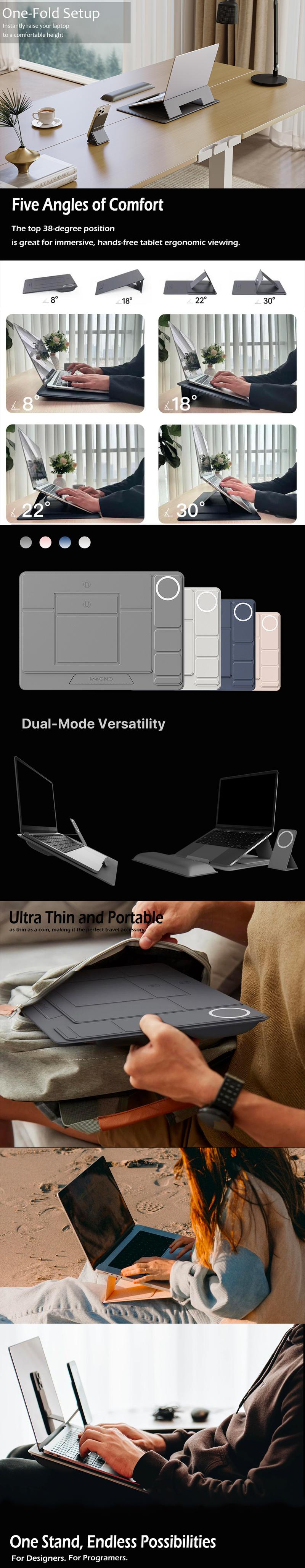 HUANUO Magnetic Adjustable Laptop Stand, Portable and Sleek for 17-Inch Screen, Sturdy Leather-Touch Frame, 5 Angles, 4 Macaron Colors, for Desk Setup#TikTokShopBlackFriday