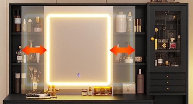 Sikaic LED Makeup Vanity with Charging Station Jewelry Box Sliding Mirror Drawers Furniture Storage Aesthetic Table