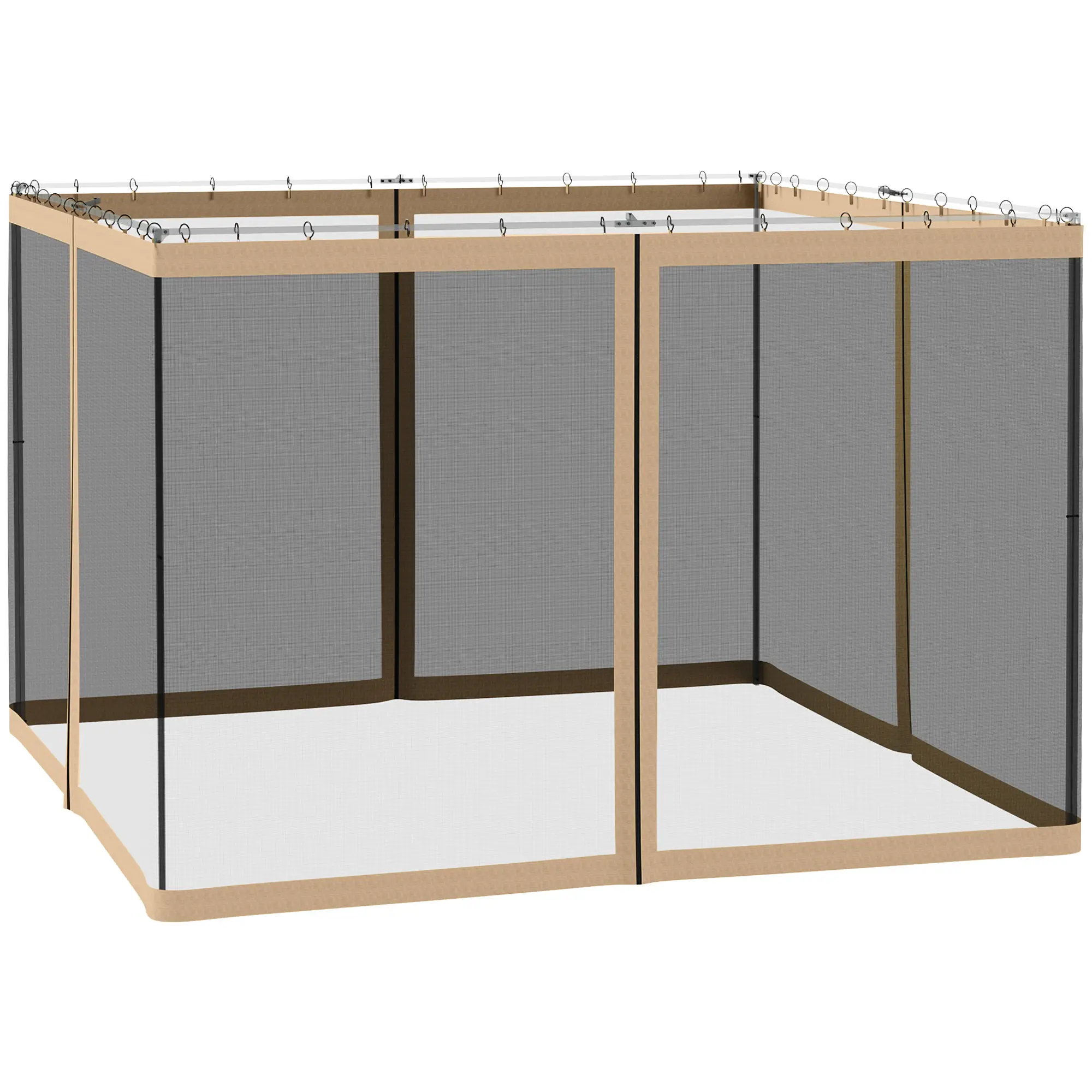 Outsunny 10x10 ft Gazebo Netting Replacement, 4-Panel Polyester Mesh Sidewalls with a Zippered Closure, Easy to Install Mosquito Screen for Outdoor Parties, Beige, Party, Easy Install, Four Panels