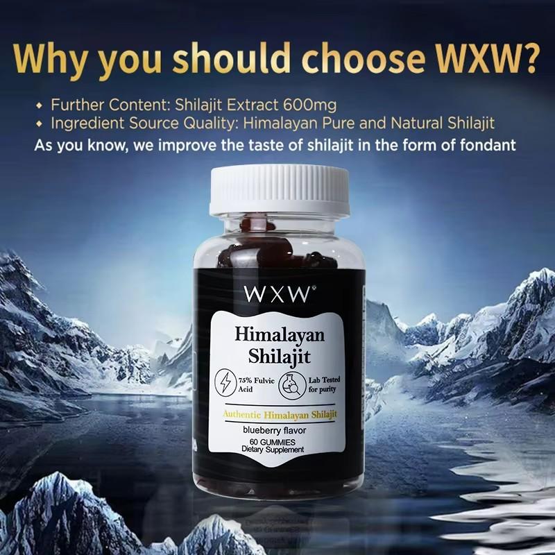 WXW Pure Himalayan Shilajit Capsules - Maximum Potency, Organic, with Fulvic Acid and Trace Minerals, Boosts Energy and Endurance, Strengthens Immunity, for Men and Women, Better than Shilajit Resin - 60 Gummies