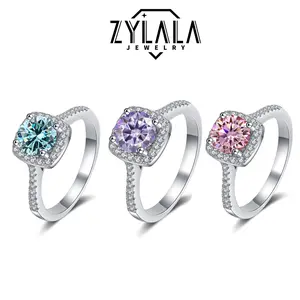 [174] 1.0/2.0ct Synthetic Moissanite Ring Luxury Square 4-Prong Setting 925 Sterling Silver Promise Ring Engagement Wedding Jewelry For Bride Gift