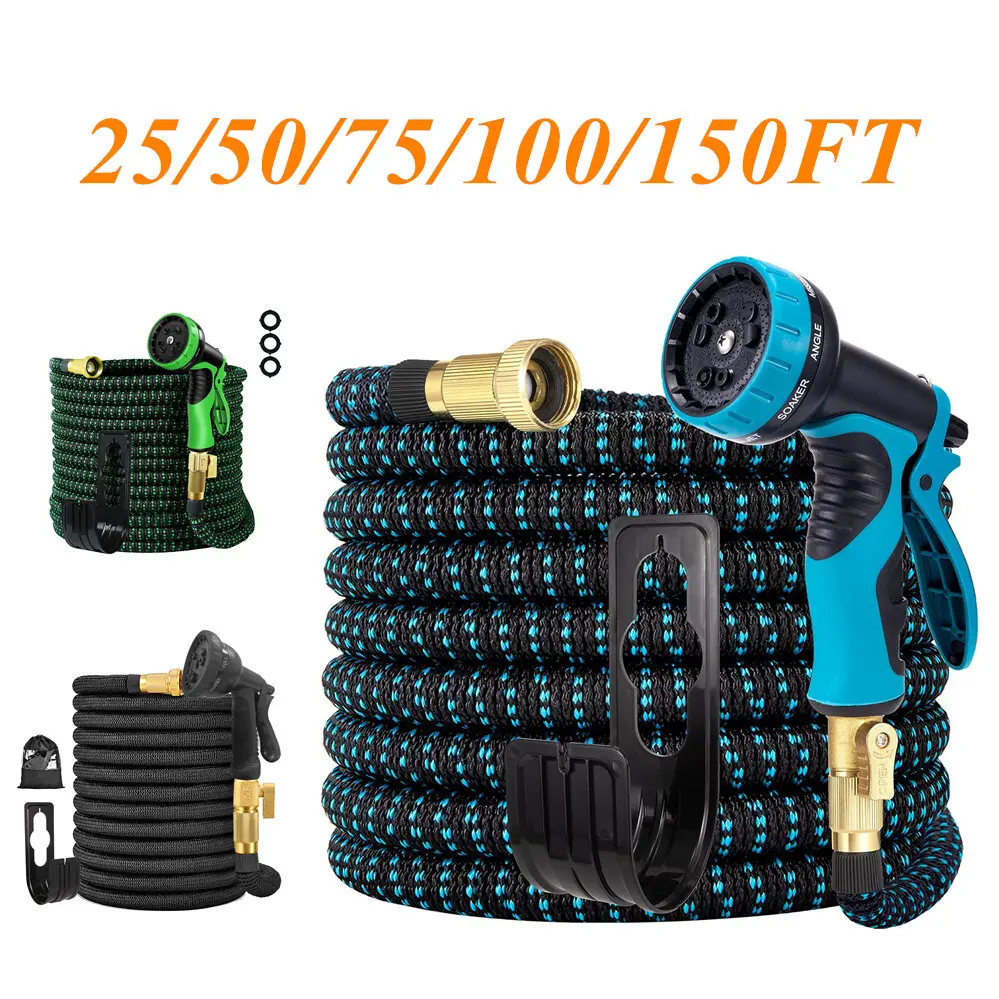 50FT Professional Expandable Water Hose 50/100ft - 4X Stronger Heavy Duty Garden Hose with Solid Fittings | Leak-Proof